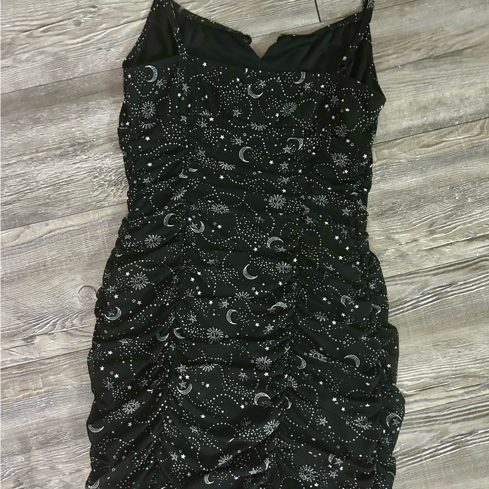 Ultra Flirt Black Celestial Ruched Mini Dress